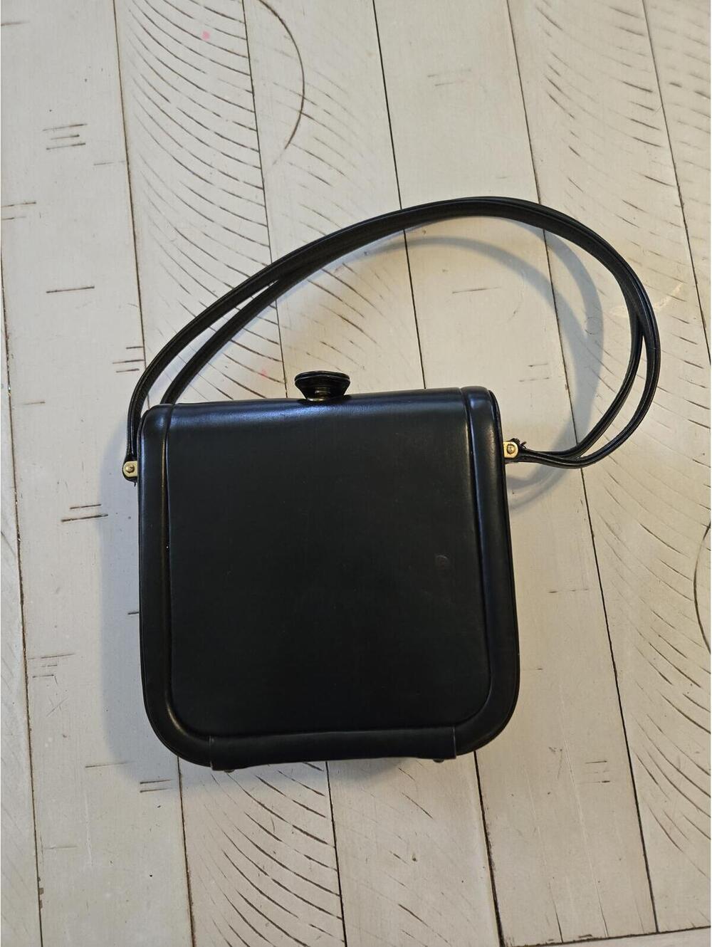Vintage Bergdorf Goodman Leather Top Handle Box Bag Black Structured Wildman